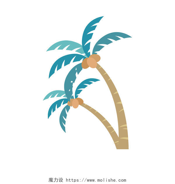 彩色手绘卡通椰树椰子树夏天矢量元素PNG素材